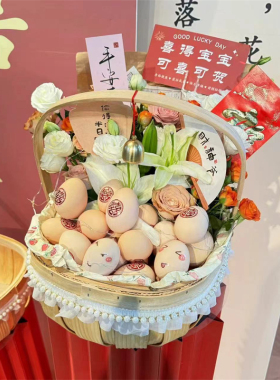 月子鸡蛋礼品花篮木片编织水果篮