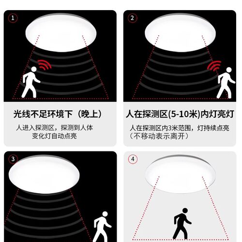 雷达感应吸顶灯楼梯灯声控灯楼道走廊灯LED过道灯暖光色温3000k - 图1