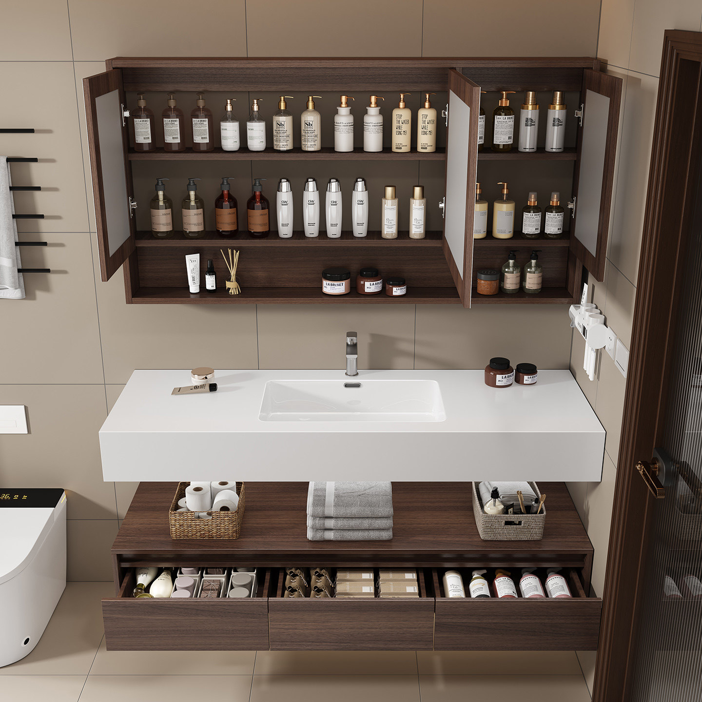 轻奢酒店风岩板陶瓷无缝一体盆浴室柜组合卫生间洗脸盆洗手池套装,淘宝优惠券,粉丝福利购,淘宝优惠卷