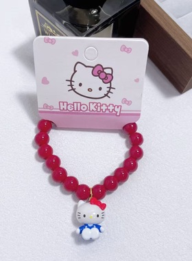 新年红色串珠可爱KT手链卡通hello Kitty女生百搭首饰品