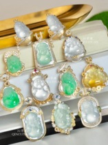 Myanmar Natural A Goods High Ice Seed Glass Seed Emerald Financial God Pendant Leopard Leopard Womens Money PENDANT 18K GOLD