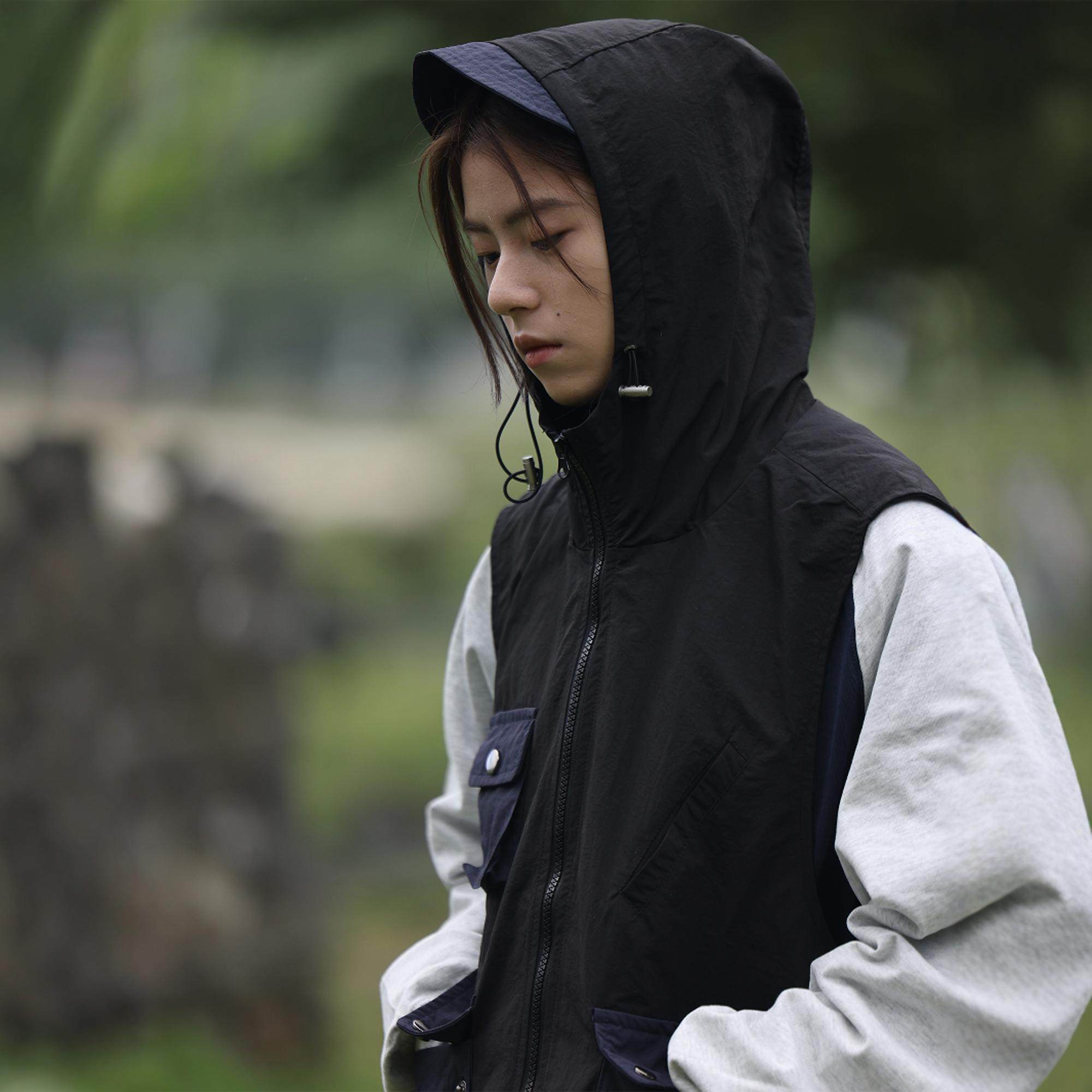 Nobodyknows秋季复古撞色拼接大口袋工装连帽马甲街头户外坎肩男,淘宝优惠券,粉丝福利购,淘宝优惠卷