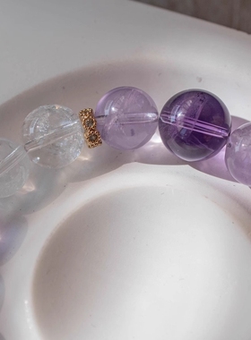 天然薰衣草紫水晶手链女玻璃体紫色手串白水晶女学生日礼物饰品