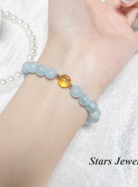 原创天然海蓝宝925银镀金黄塔晶手链女友闺蜜礼物精致显白甜美