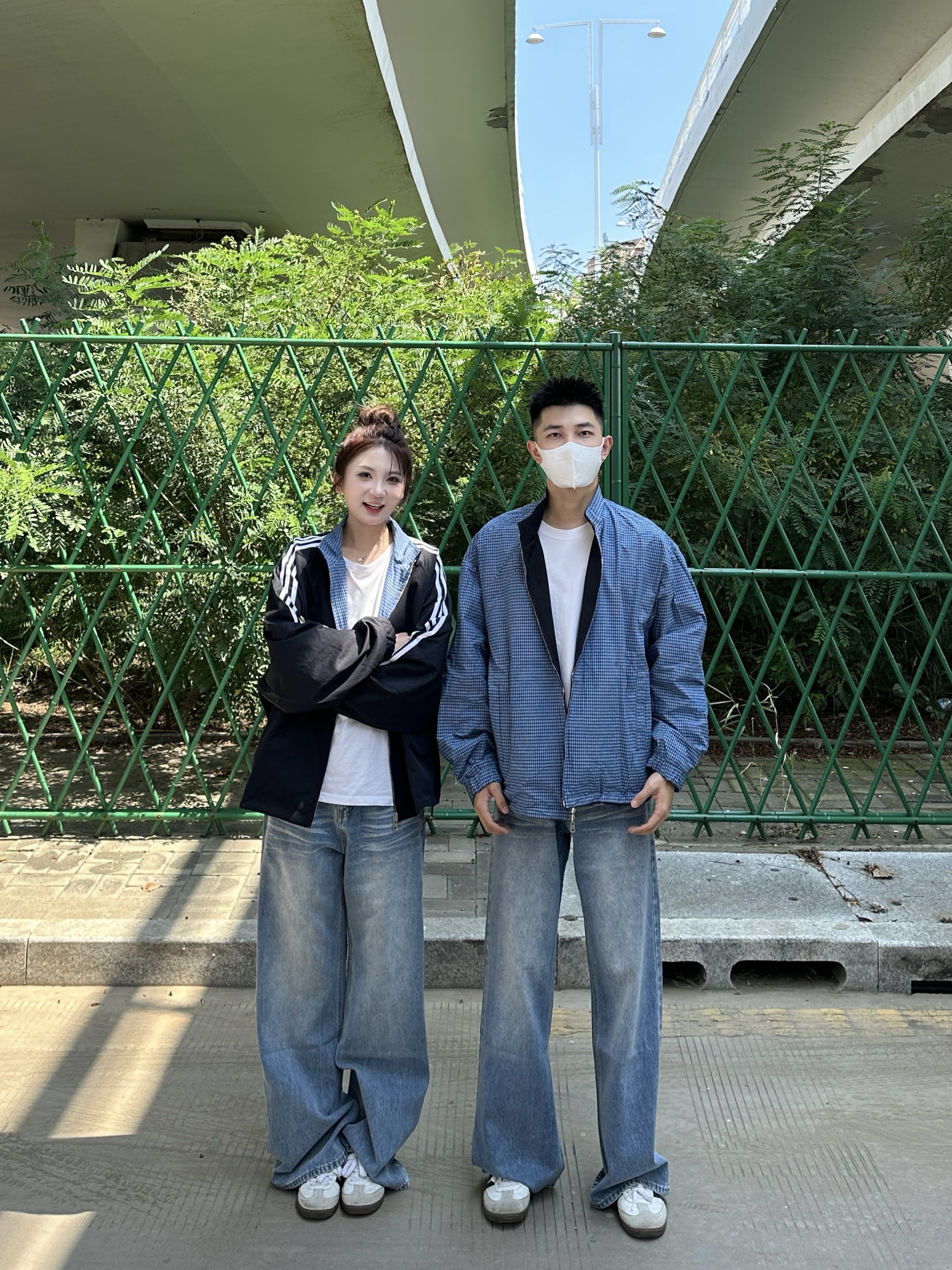 3KU夫妇秋季拼接三杠立领夹克双面穿外套男女情侣运动休闲上衣潮 - 图3