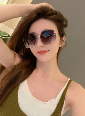 2025年新款防紫外线渐变太阳眼镜女大脸防晒无框墨镜高级感显脸小