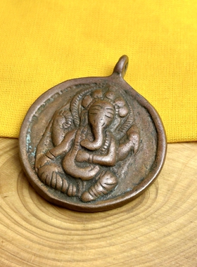 西藏复古红铜九宫八卦牌腰牌挂件尼泊尔手工纯铜象鼻神九宫牌吊坠