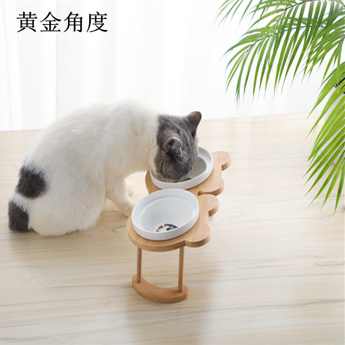 猫碗高脚猫咪喂食碗保护颈椎斜口狗碗可爱猫盆双碗陶瓷饮水宠物-图0