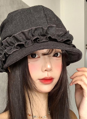 褶皱花边贝雷帽女2026新
