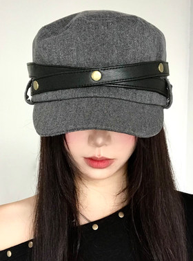 金属扣报童帽女春秋季日