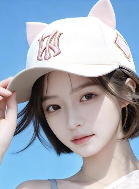 韩国刺绣猫耳朵可爱棒球