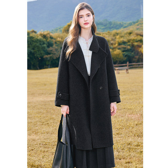 Betu Baitu sheep wool coat, high-end and temperament, stand collar, mid-length double-sided wool coat