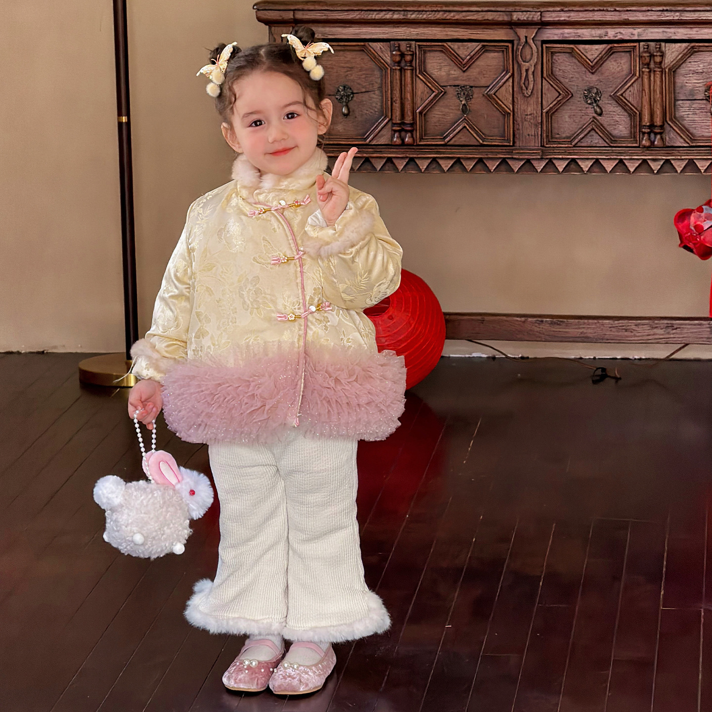 女童新中式汉服外套冬装儿童加厚国风旗袍唐装宝宝过年新年装礼服 - 图2