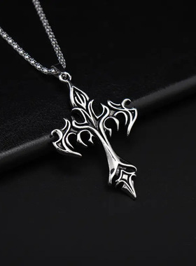 欧美嘻哈潮牌项链烈火焰十字架
