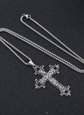 欧美复古大花藤十字架吊坠项链