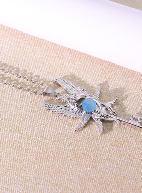 Vintage古着神鸟吊坠学生新款项链时尚衣链小众百搭天使宝石配饰