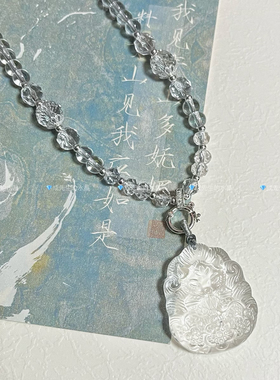 天然白水晶狐狸将军狐吊坠九尾狐水晶项链狐牌学生锁骨链狐牌桃花