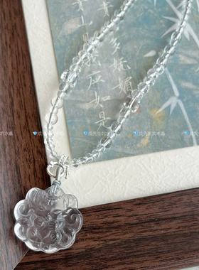 天然白水晶狐狸吊坠九尾狐项链狐宝圆狐牌锁骨链桃花礼物毛衣链长