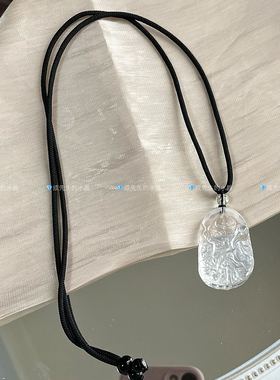 天然白水晶狐狸吊坠将军狐项链桃花狐牌九尾狐水晶项链锁骨链男女