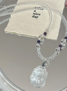 冰透白水晶公主狐吊坠九尾狐水晶项链万能链狐狸狐牌毛衣链女礼物