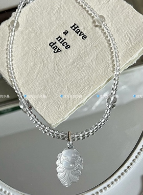 天然白水晶狐狸吊坠奶白晶九尾狐项链狐牌挂坠锁骨链短款调节女