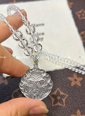 天然白水晶狐狸吊坠九尾狐水晶项链狐牌锁骨链女清冷简约挂坠礼物