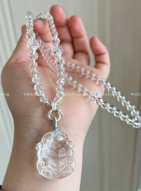 天然白水晶双面雕狐狸吊坠狐宝九尾狐项链狐牌锁骨链礼物女桃花
