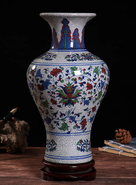 青花五彩裂釉陶瓷装饰花瓶花瓶景德镇瓷器家居客厅中式博古架摆件