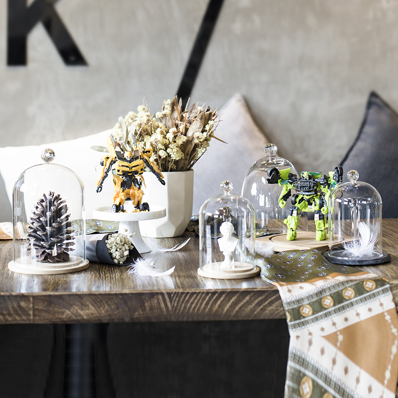 [非非]玻璃保鲜罩盖蛋糕罩陶瓷底座甜品罩套装装饰玻璃罩永生花 - 图2