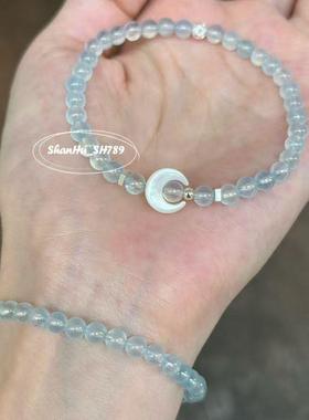 新款海蓝宝冰透琉璃蓝色小米珠手串叠戴小众设计饰品冷门轻奢手链