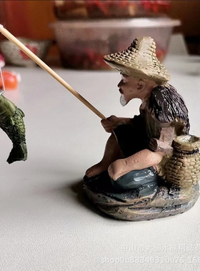 鱼缸造景摆件 pvc装饰老翁钓鱼桌面鱼缸水族箱内饰人物造型花盆园