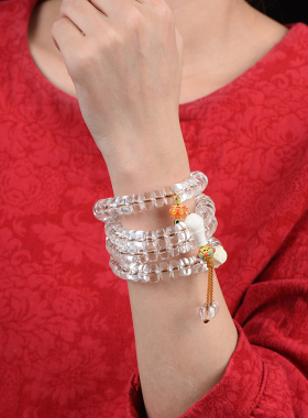 天然白水晶药片珠108颗佛珠多圈手链盘珠车轮珠手串白色水晶项链