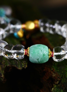 天然白水晶猪大肠随型珠手串手工编织手链搭配a货翡翠路路通