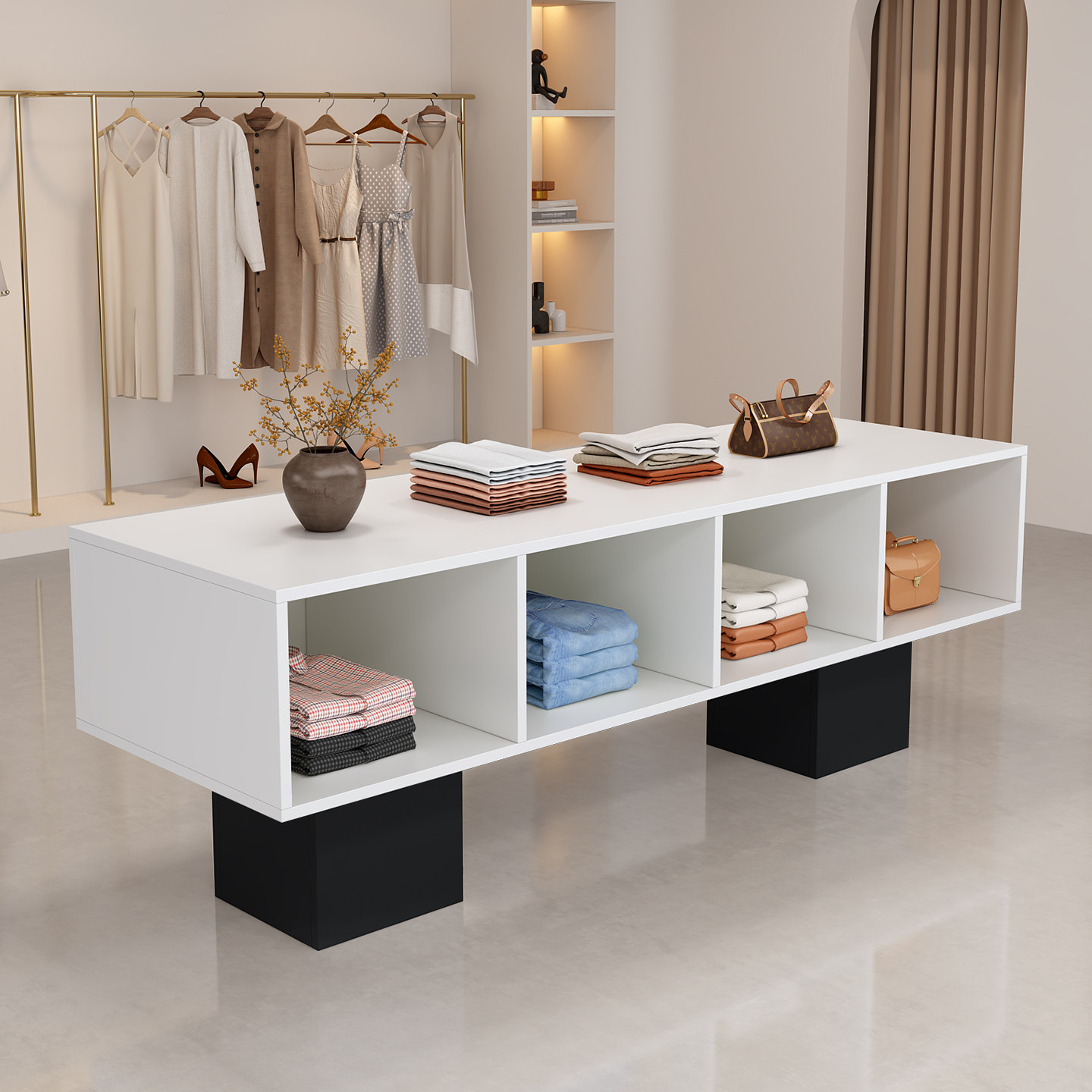 中岛风服装店中岛桌女装店铺中间流水台简约现代展示桌鞋包陈列柜,淘宝优惠券,粉丝福利购,淘宝优惠卷