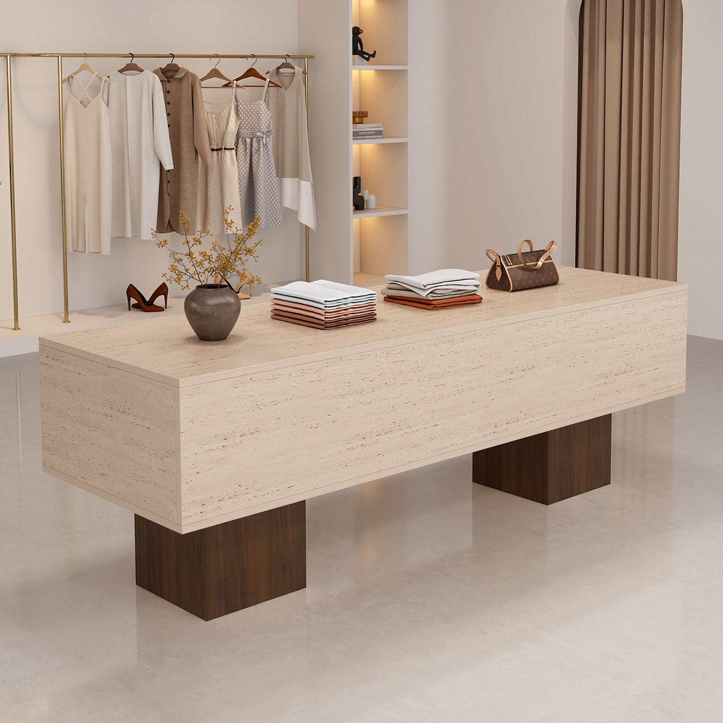 中岛风服装店中岛桌女装店铺中间流水台简约现代展示桌鞋包陈列柜,淘宝优惠券,粉丝福利购,淘宝优惠卷