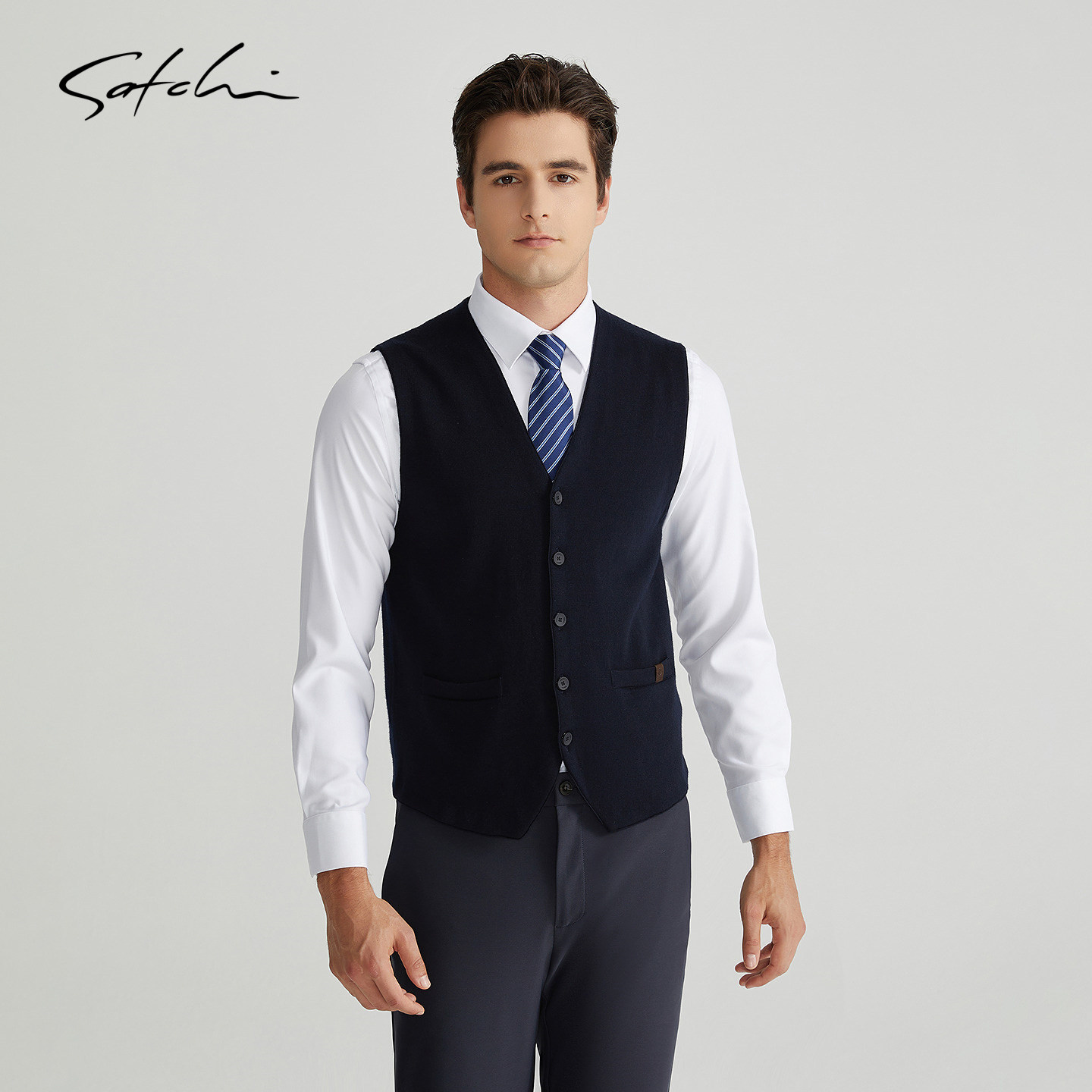 SATCHI men's vest autumn new style business casual high-end wool stretch cotton commuting vest