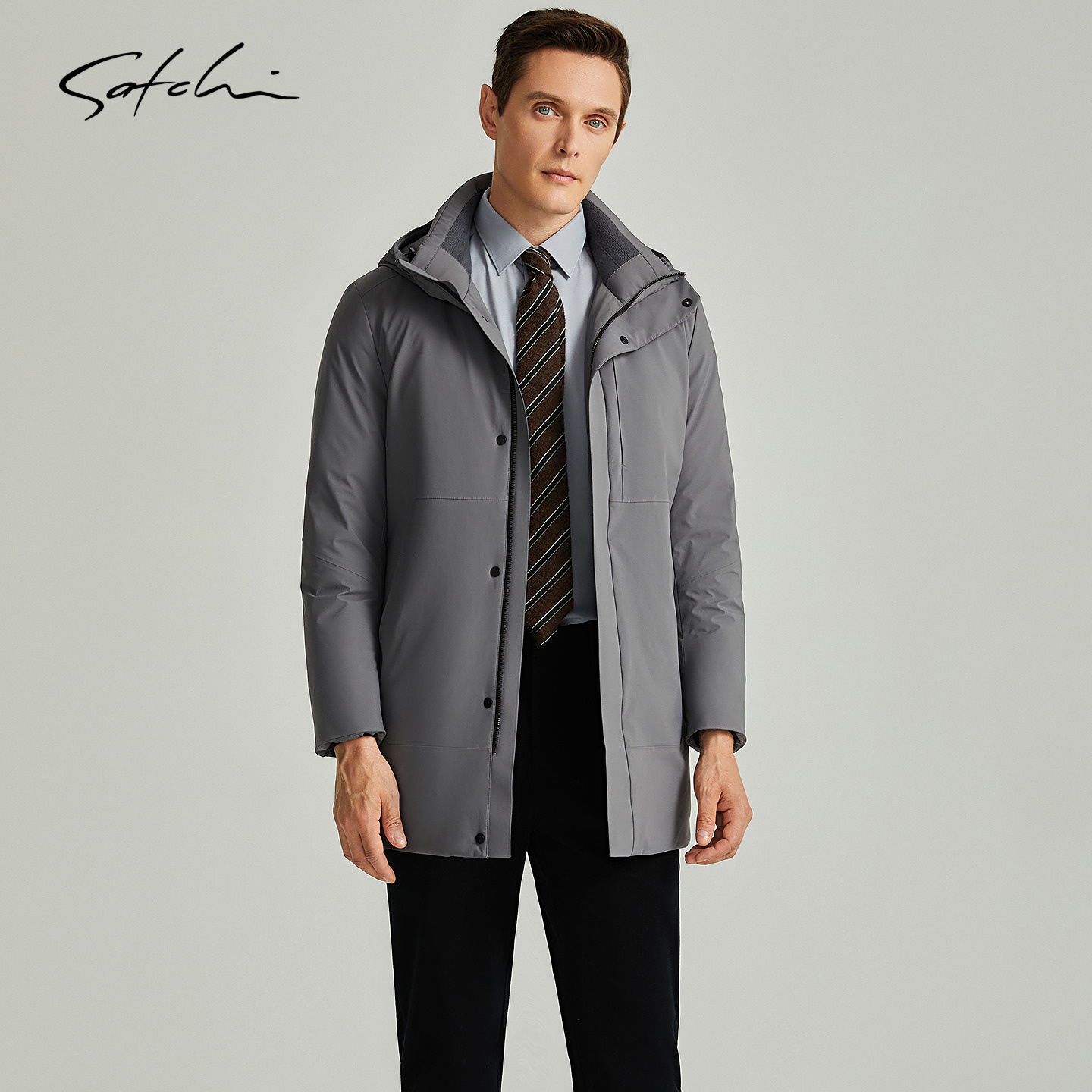 [白鹅绒]SATCHI沙驰男装男士羽绒服冬季新款高端商务中长款外套厚 - 图0