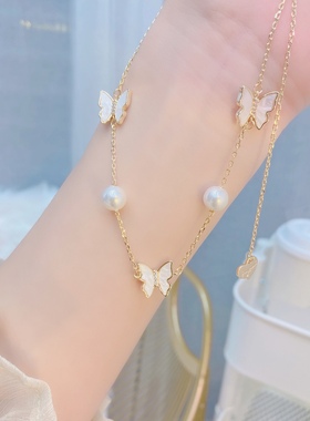 XYDZ 韩国东大门亚克力蝴蝶温柔珍珠可调节日常新蝴蝶项链锁骨链