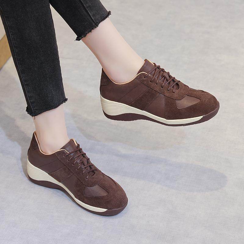 真皮厚底德训鞋2025春秋新款舒适防滑软底女鞋休闲牛皮坡跟单鞋女,淘宝优惠券,粉丝福利购,淘宝优惠卷