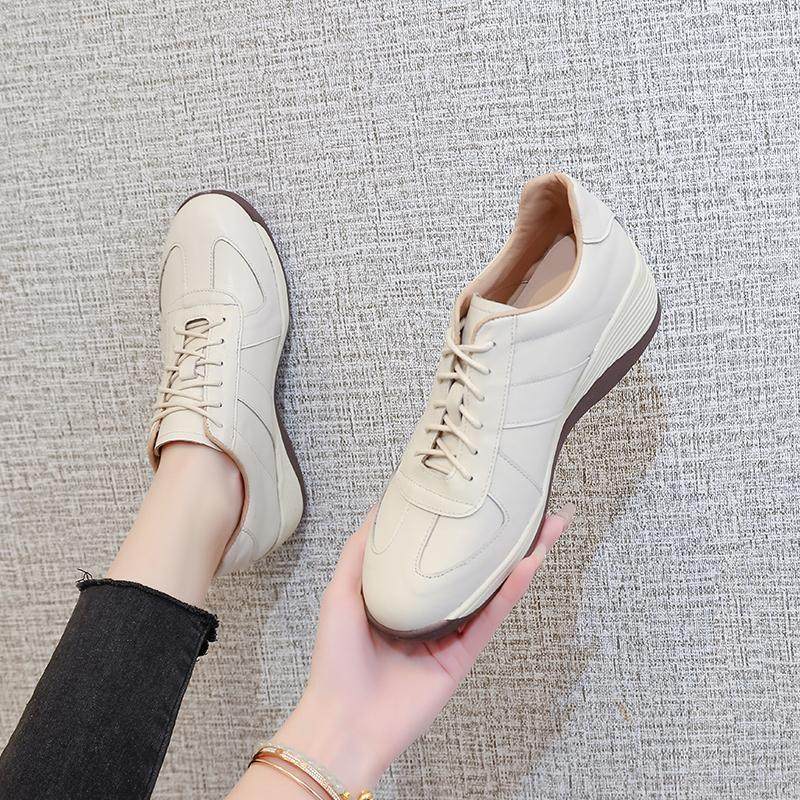 真皮厚底德训鞋2025春秋新款舒适防滑软底女鞋休闲牛皮坡跟单鞋女,淘宝优惠券,粉丝福利购,淘宝优惠卷