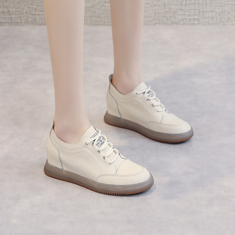 内增高女鞋2025春季新款系带软皮软底休闲单鞋真皮舒适坡跟小白鞋,淘宝优惠券,粉丝福利购,淘宝优惠卷