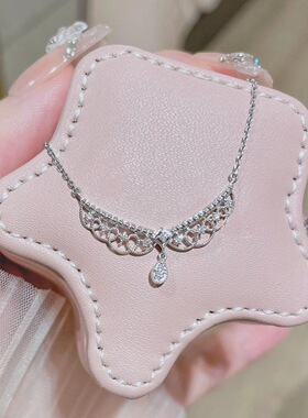 S925纯银蕾丝镂空项链女精致宫廷城堡心形水滴公主锁骨链