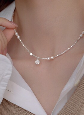 2026新款纯银项链女天然淡水珍珠碎银高级轻奢颈链锁骨链首饰吊坠