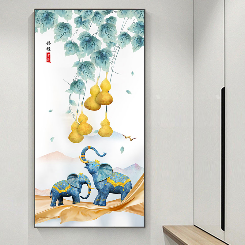 五福临门福禄双全葫芦玄关装饰画新中式进门入户客厅过道挂画晶瓷-图0