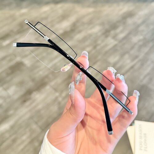 无框眼镜男近视配有度数散光黑边变色多边形防雾防蓝光平光镜防敏-图1
