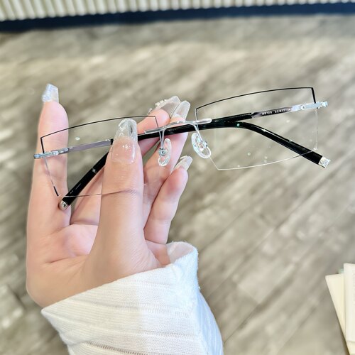 无框眼镜男近视配有度数散光黑边变色多边形防雾防蓝光平光镜防敏-图2