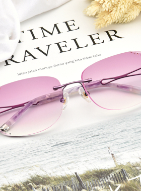 无框太阳镜切边近视明星款圆脸