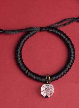 黑银曜石醒狮手链白水晶吞金兽