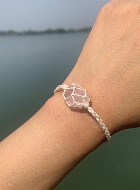 天然粉水晶手链手工编织原石水晶