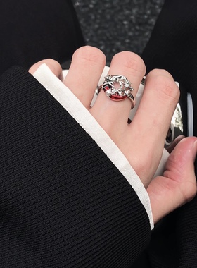 红光星月戒指男女小众设计